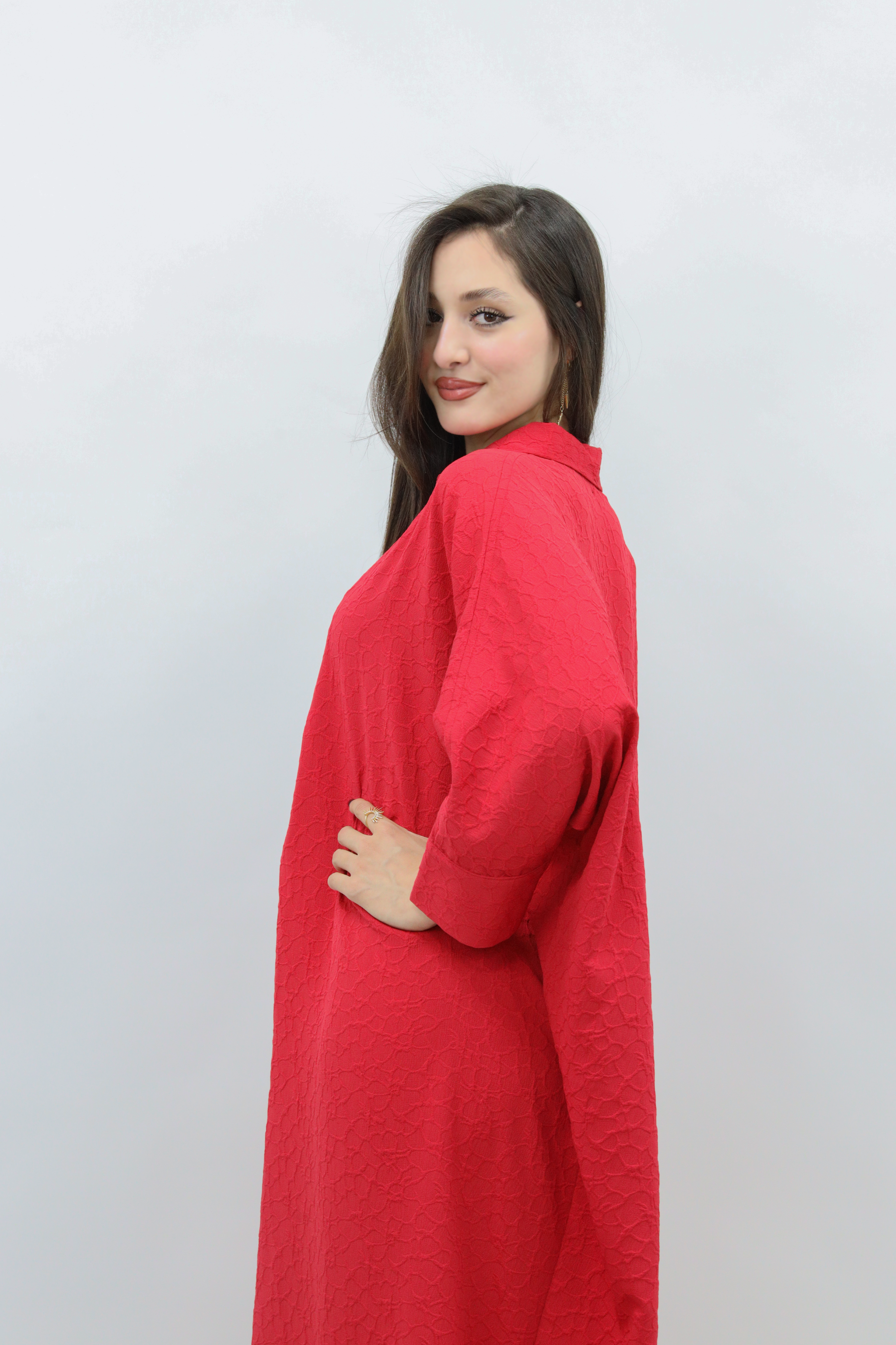 Zahra Flow Gandoura – Crimson Elegance