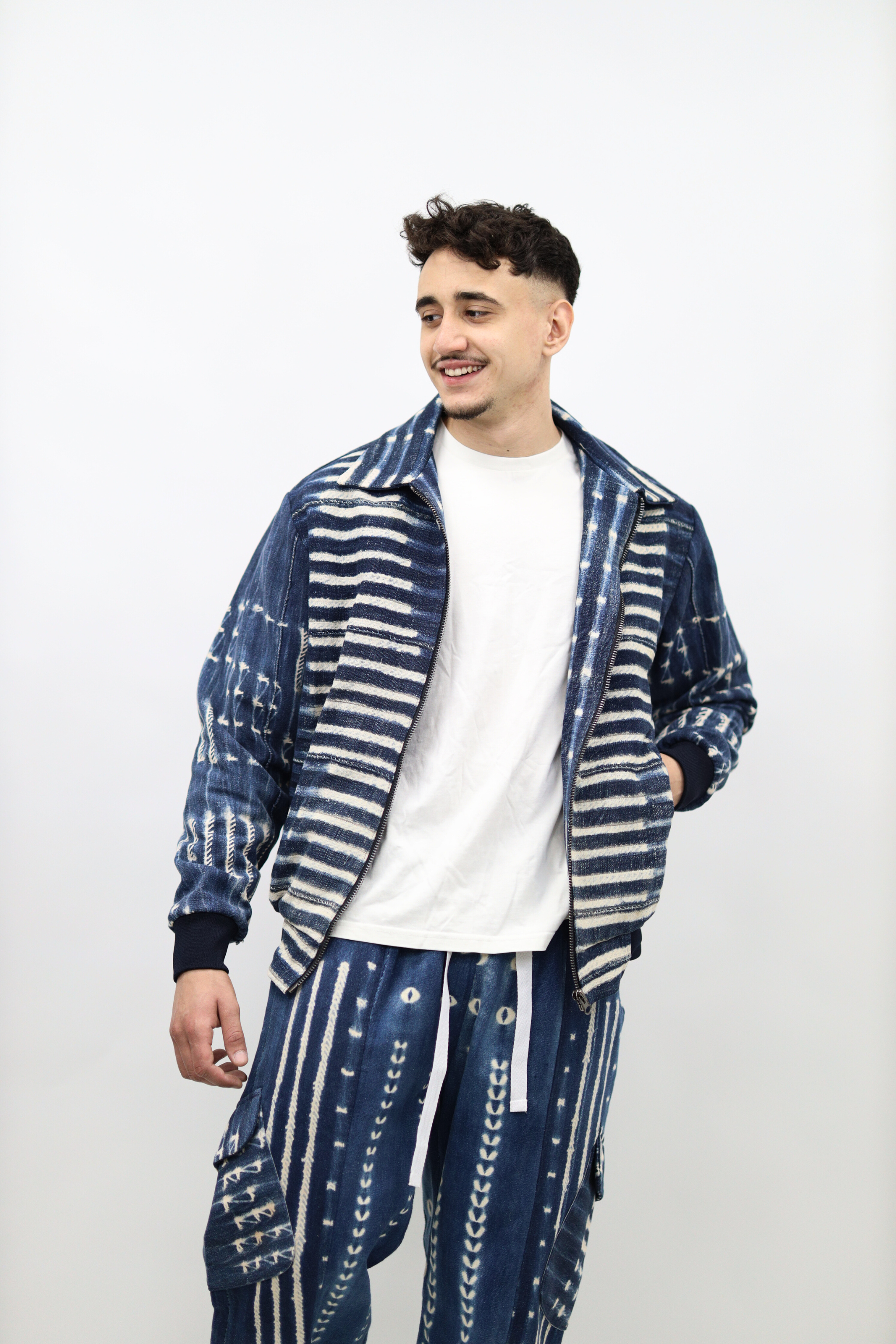 Indigo Handwoven Jacket – Moroccan Artisan Bomber