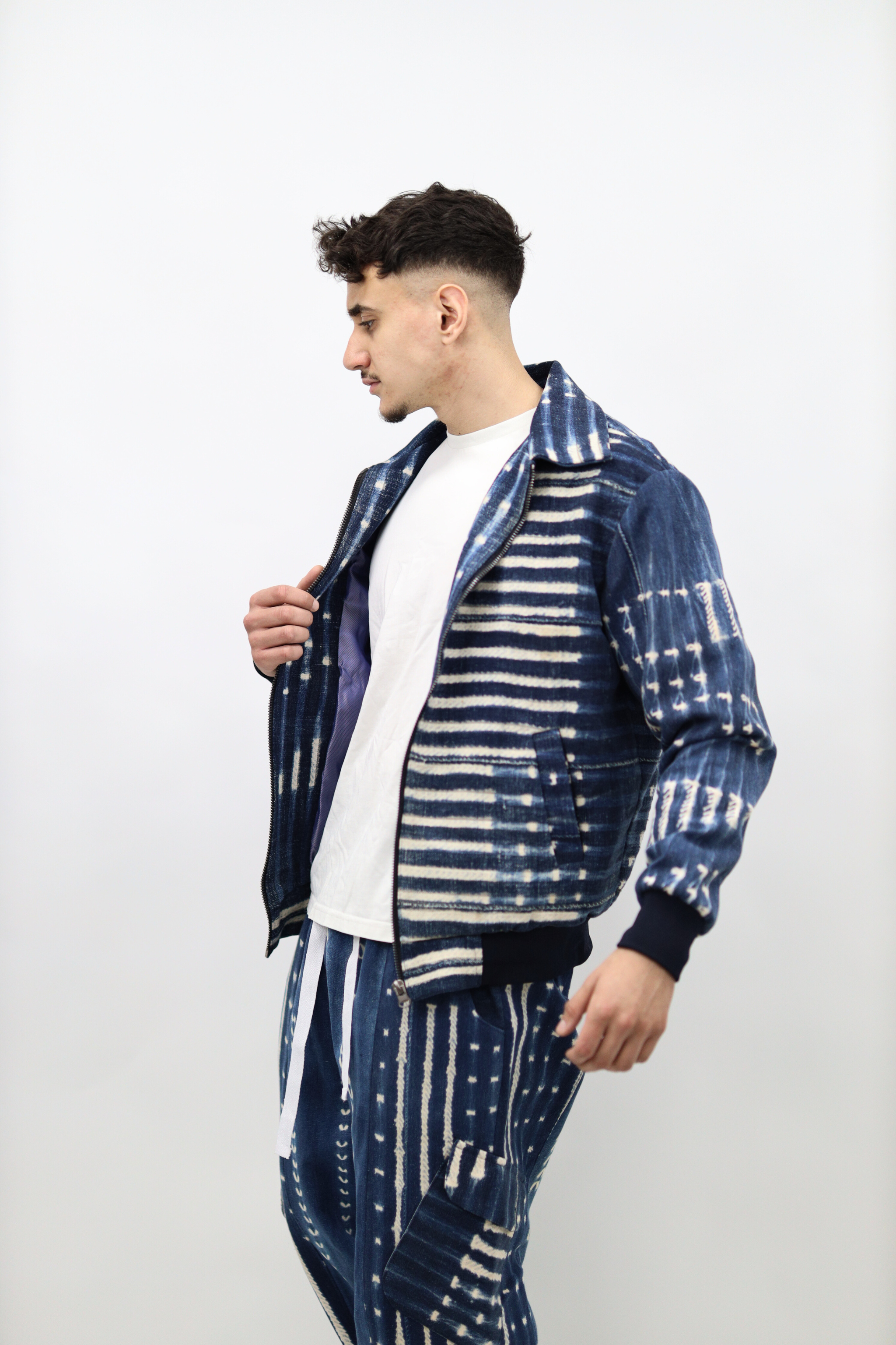 Indigo Handwoven Jacket – Moroccan Artisan Bomber