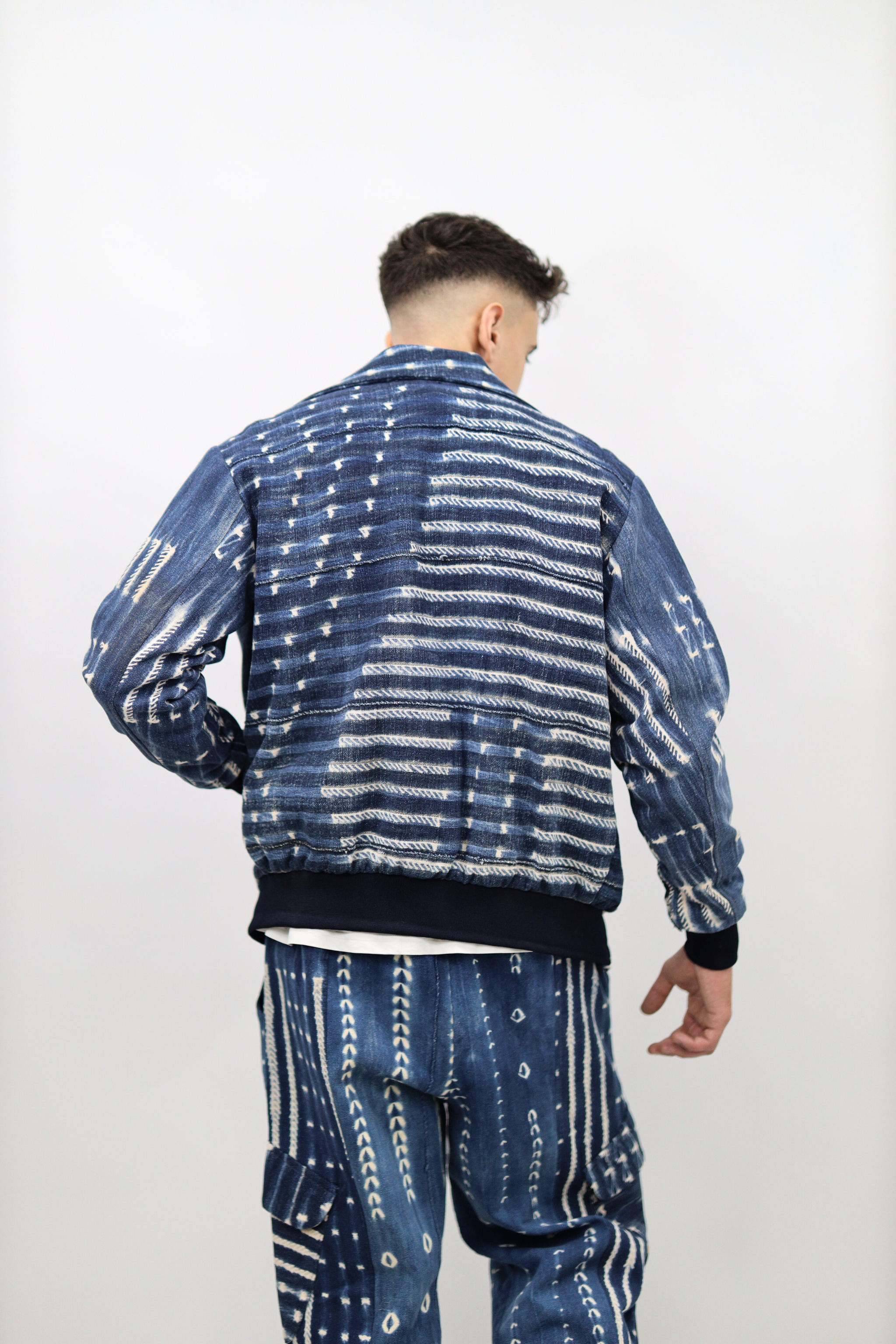 Indigo Handwoven Jacket – Moroccan Artisan Bomber