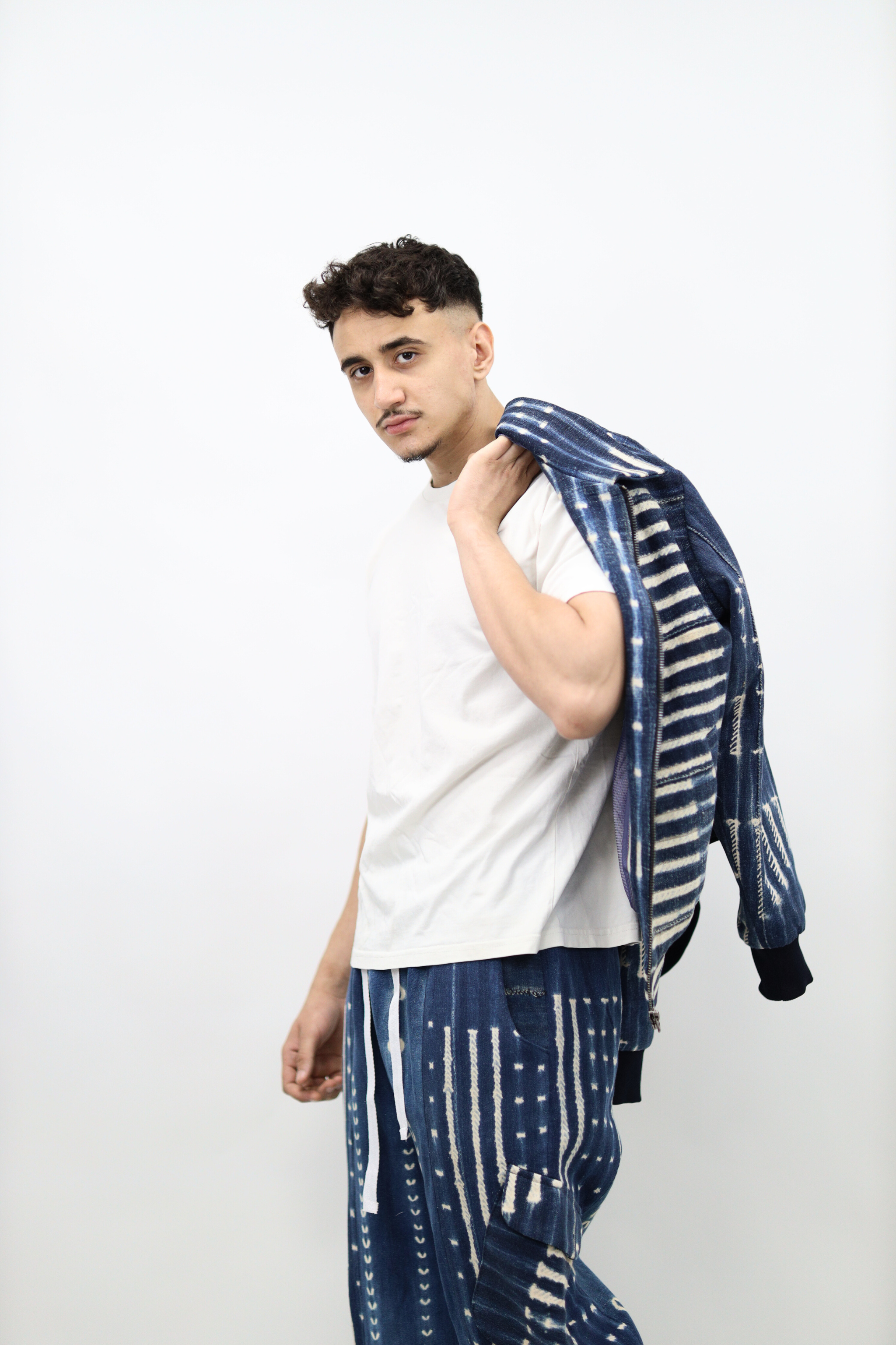 Indigo Handwoven Jacket – Moroccan Artisan Bomber
