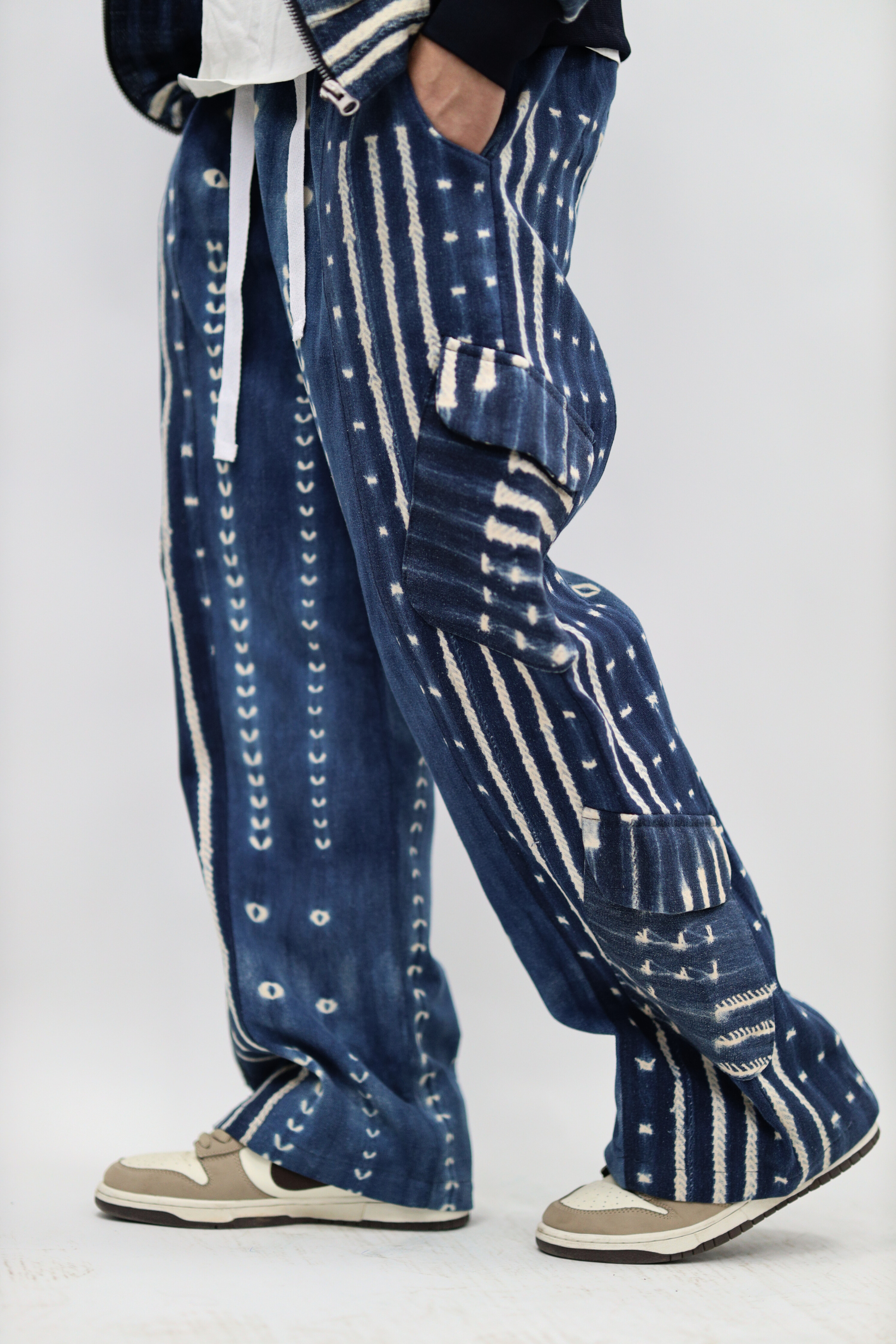 Indigo Handwoven Cargo Pants – Moroccan Artisan Trousers