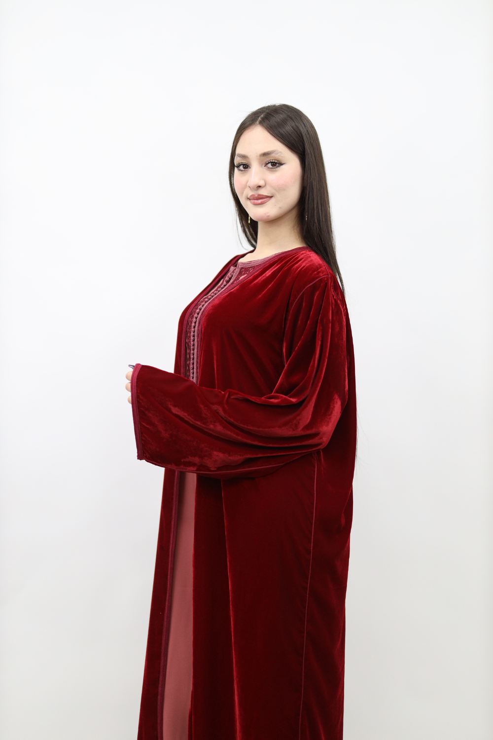 Moroccan Velvet Kaftan Dress – Burgundy