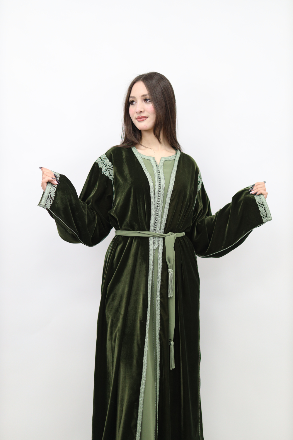 Moroccan Velvet Kaftan Dress – Burgundy